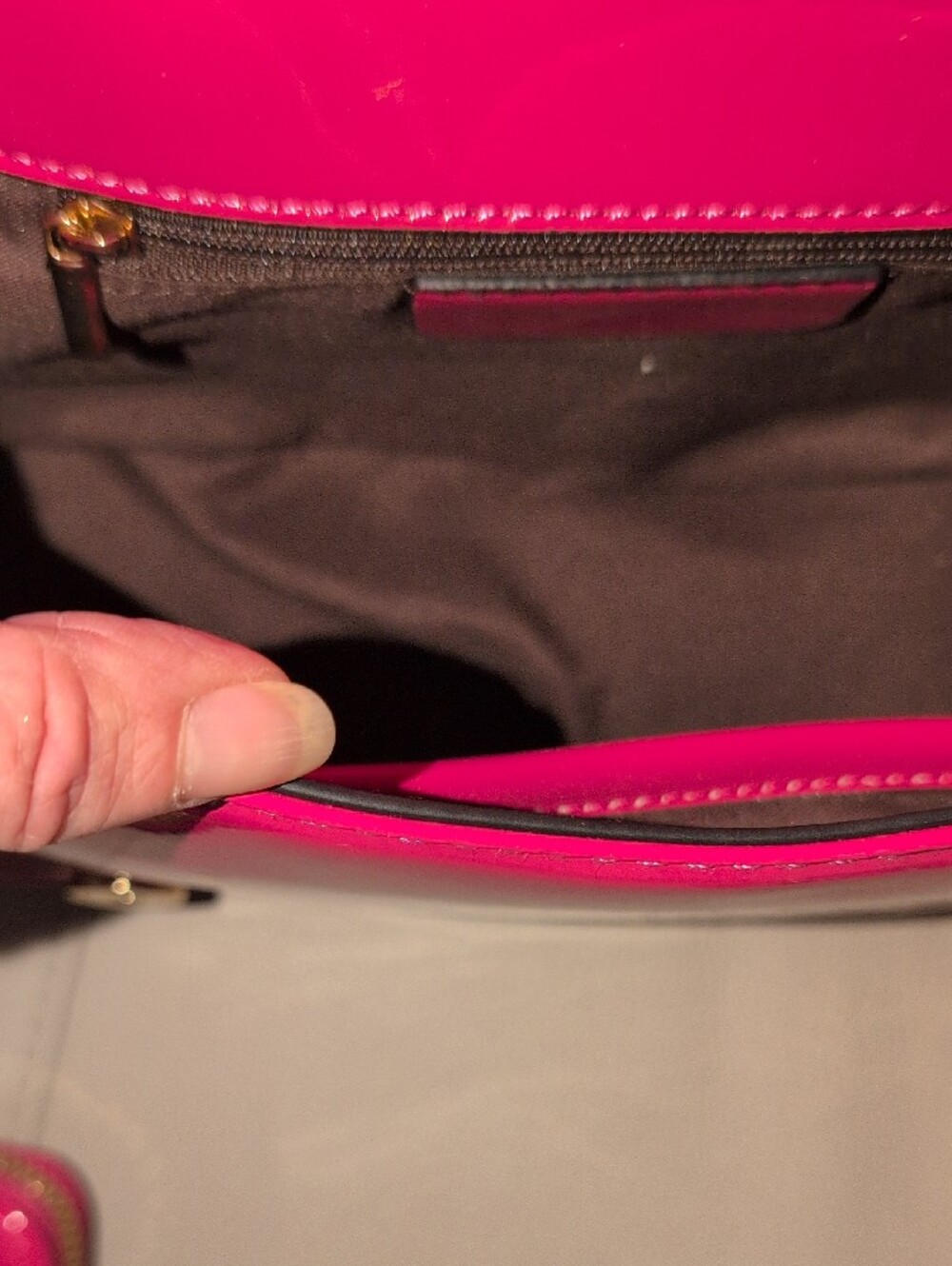 Hot Pink Patent Leather Top-Handle Bag with Wristlet And Crossbody Strap - Picture 9 of 16